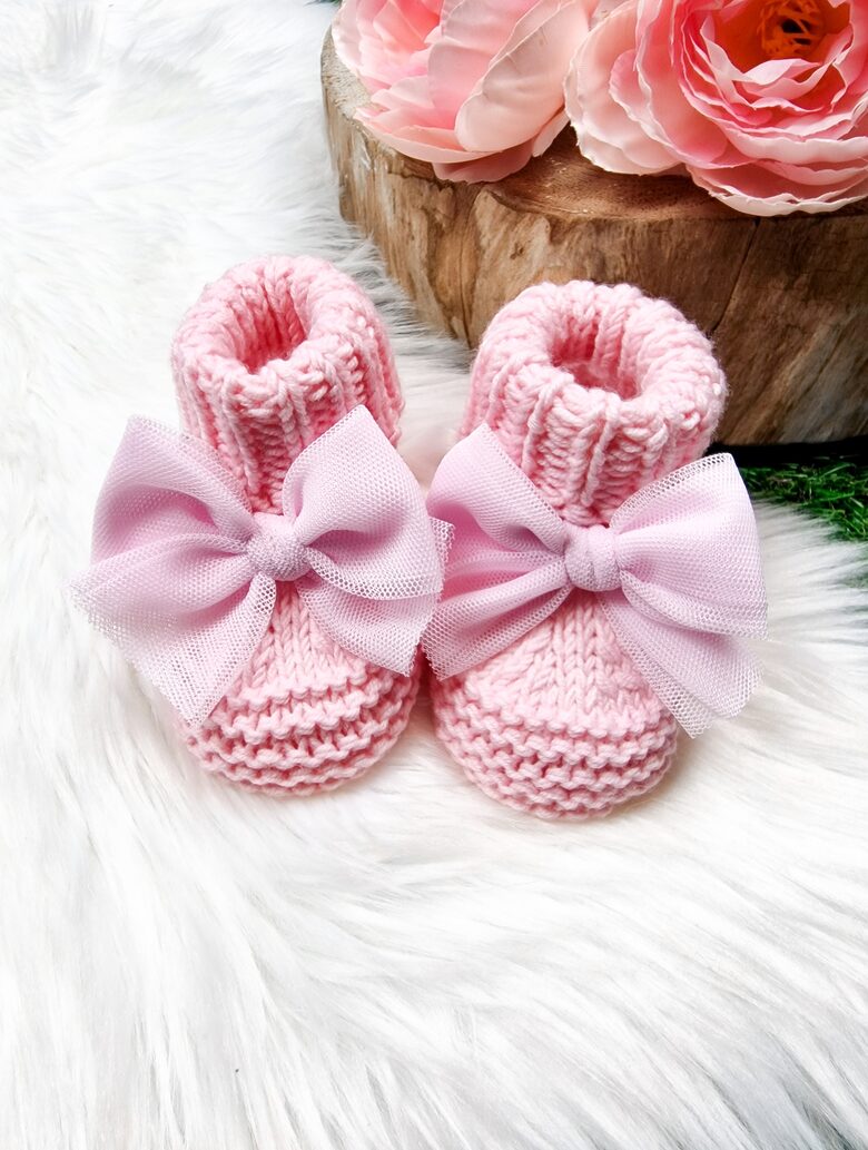 Adīti zābaciņi ar tilla bantīti- Gaiši rozā