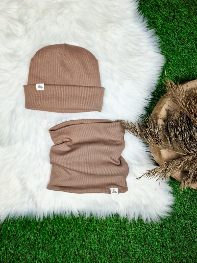 Komplekts cepure+ šalle  - Kakao (rievota trikotāža)