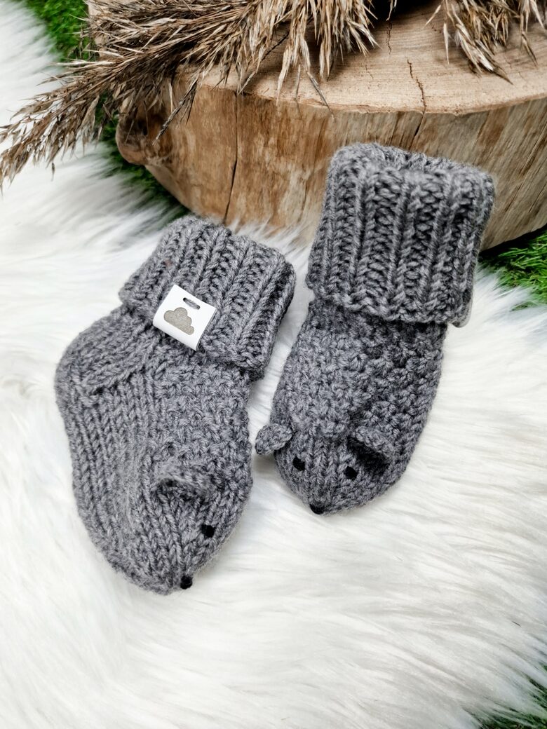 Adītas zeķītes "Peles" - Pelēkas