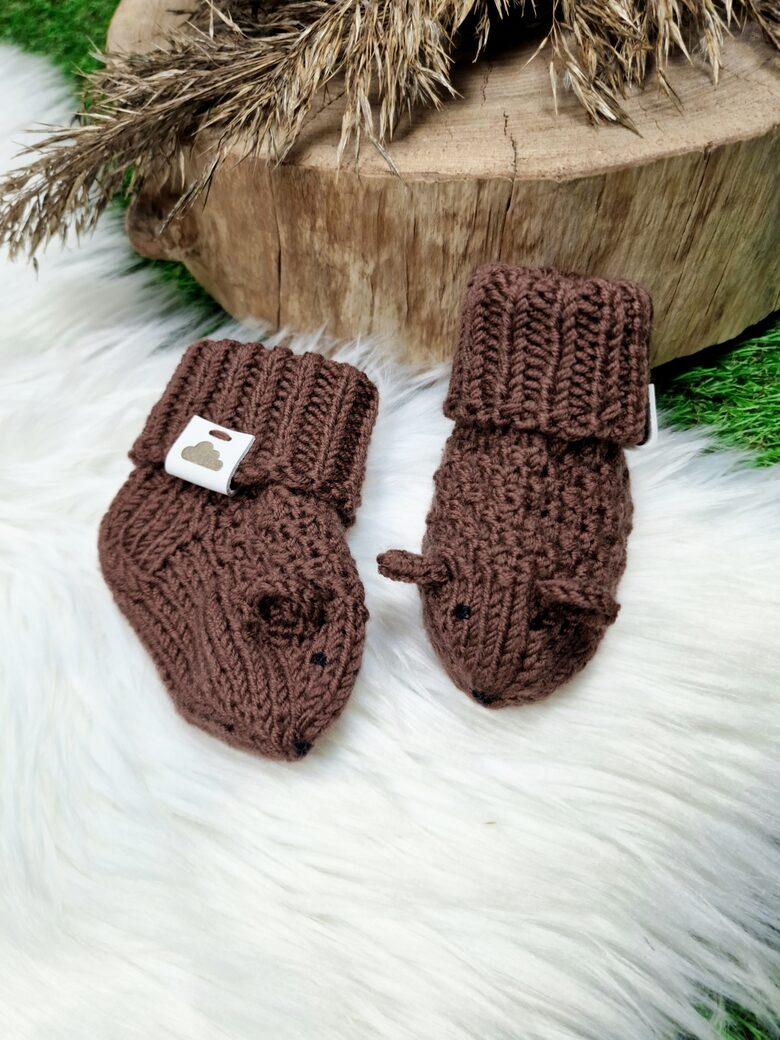 Adītas zeķītes "Peles" - Brūnas
