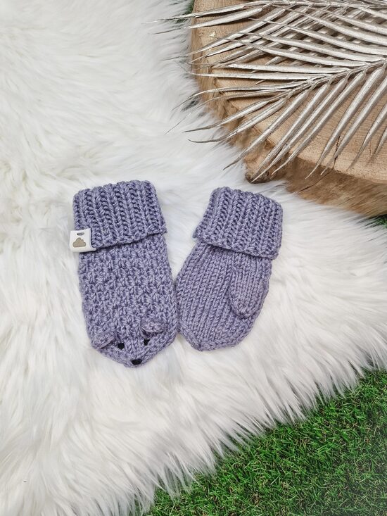 Adīti cimdi "Peles" - Pelēki, 1-2 gadi