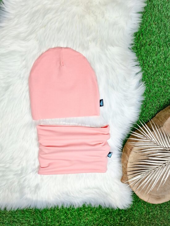 Komplekts Cepure+šalle - Gaiši rozā, 50-52