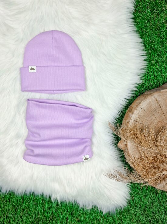 Komplekts cepure+ šalle  - Gaiši violets (rievota trikotāža), 52-54