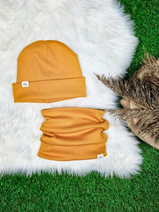 Komplekts cepure+ šalle  - Sinepju dzeltens (rievota trikotāža)