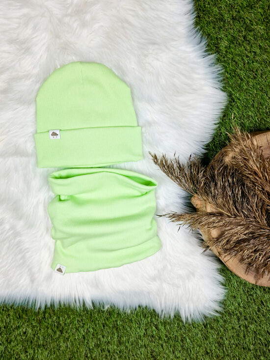 Komplekts cepure+ šalle  - Pistāciju (rievota trikotāža), 46-48