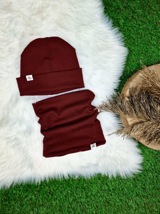 Komplekts cepure+ šalle  - Bordo (rievota trikotāža), 50-52