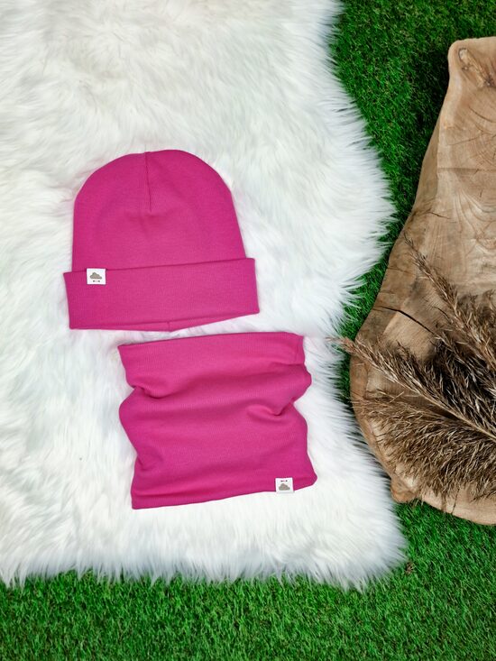 Komplekts cepure+ šalle  - Gaiša fuksija (rievota trikotāža), 48-50