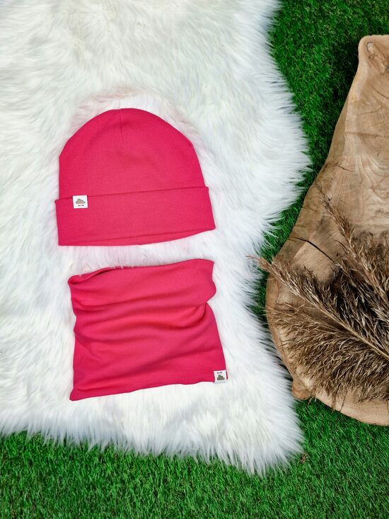 Komplekts cepure+ šalle  - Koši rozā (rievota trikotāža)