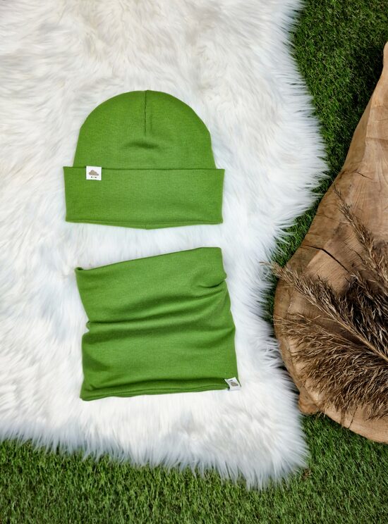 Komplekts cepure+ šalle  - Laima zaļš  (rievota trikotāža)