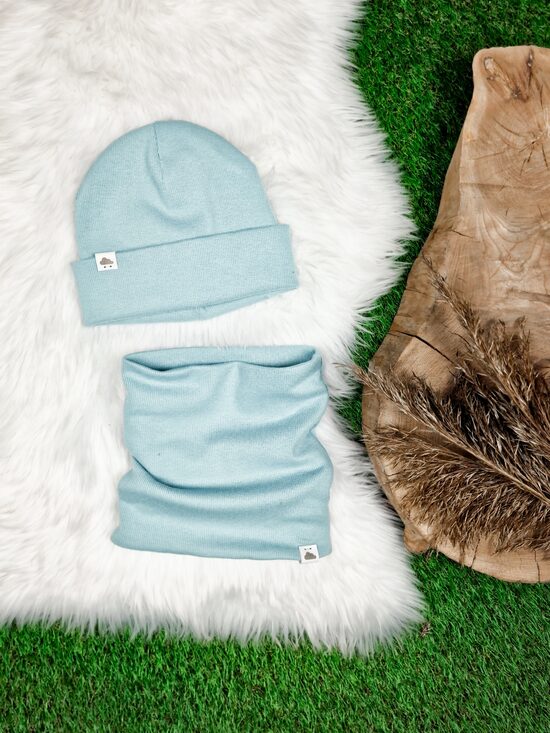 Komplekts cepure+ šalle  - Gaiši zils (rievota trikotāža), 46-48