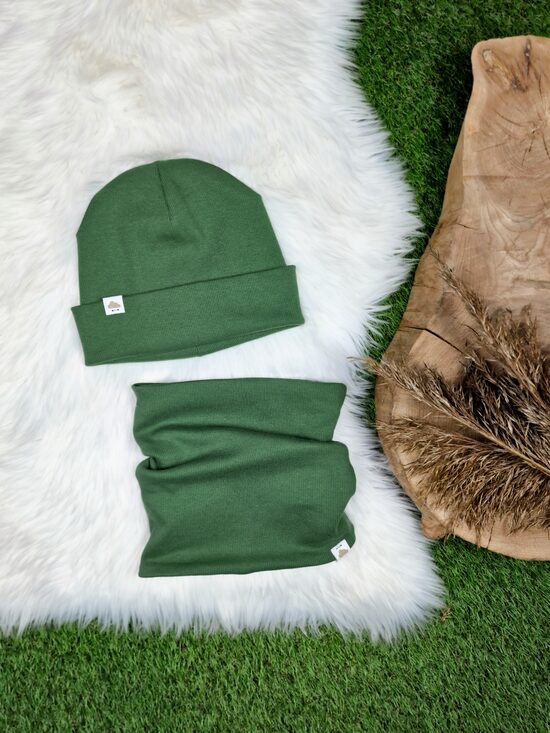 Komplekts cepure+ šalle  - Meža zaļa (rievota trikotāža)