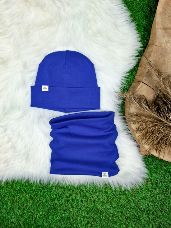 Komplekts cepure+ šalle  - Zila  (rievota trikotāža)