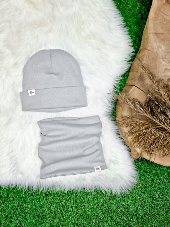 Komplekts cepure+ šalle  - Gaiši pelēks (rievota trikotāža)