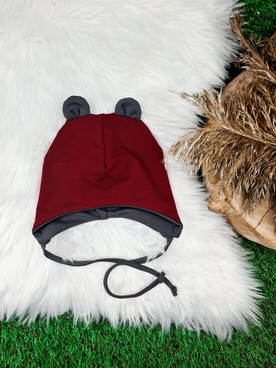 Sasienama cepure "Lācis"- Bordo/tumši pelēka, 42-44