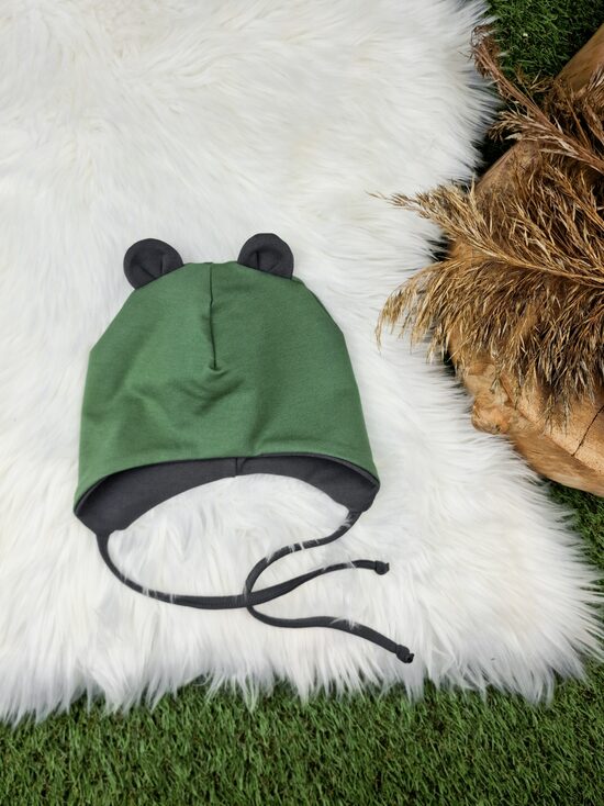 Sasienama cepure "Lācis"- Meža zaļa/tumši pelēka, 42-44