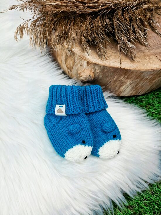 Adītas zeķītes "Lācis" - Tirkīza zilas