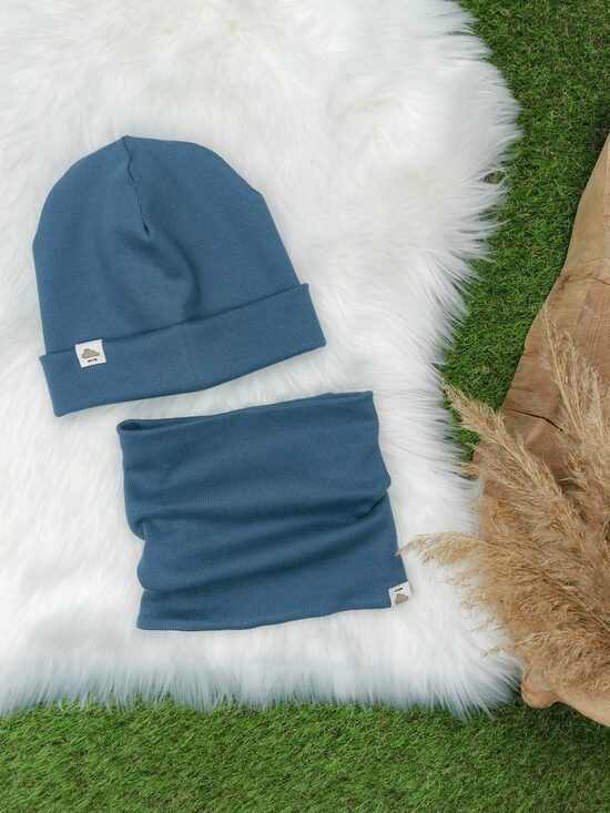 Komplekts cepure+ šalle  - Zilpelēks (rievota trikotāža), 48-50