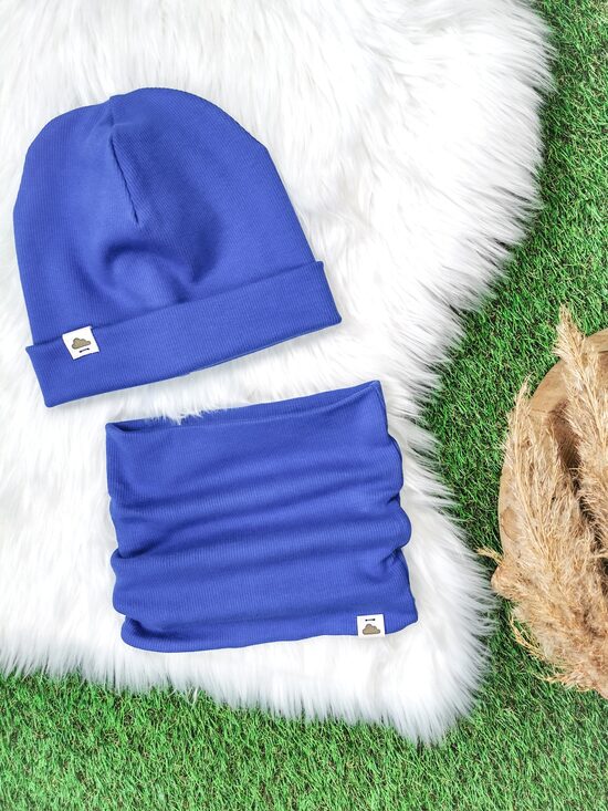 Komplekts cepure+ šalle  - Zils (rievota trikotāža), 48-50