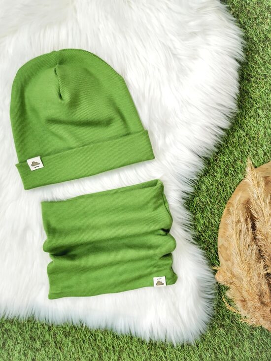 Komplekts cepure+ šalle  - Laima zaļš (rievota trikotāža), 50-52