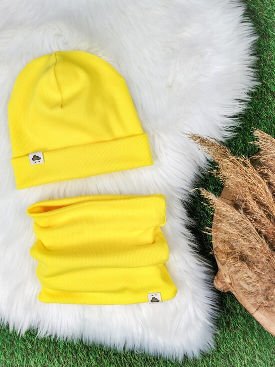 Komplekts cepure+ šalle  - Koši dzeltens (rievota trikotāža), 44-46