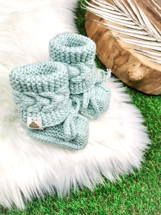 Adīti zābaciņi ar pīni- Gaiši zili, 0-3M