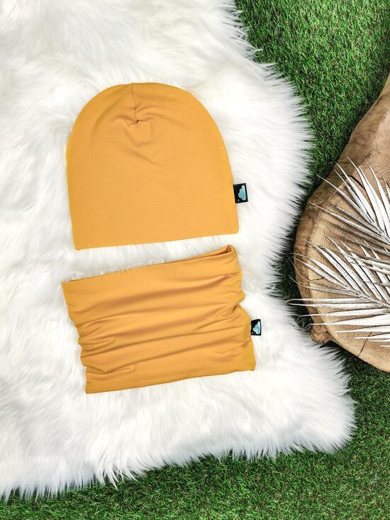 Komplekts Cepure+šalle- Sinepju dzeltens, 46-48