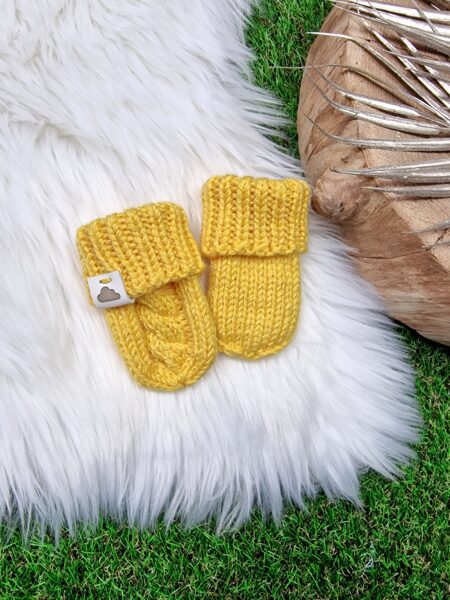 Adīti cimdi ar pīni - Dzelteni (bez īkšķa)