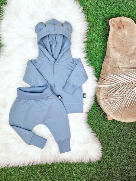 Komplekts mazuļiem jaka "Lācis" + bikses- Gaiši zilpelēks