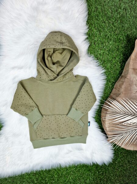 Džemperis ar kapuci (Ovesize) "Punktiņi"- Olīvu zaļš, 80/86