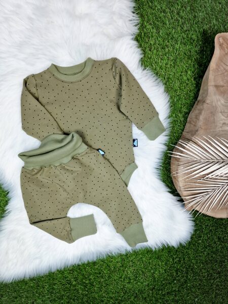 Komplekts džemperis- bodijs + bikses "Punktiņi"- Olīvu zaļš