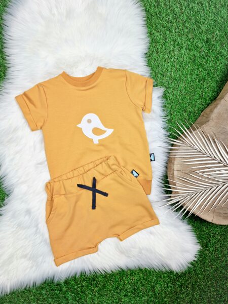 Komplekts krekls + šorti "Putniņš"- Sinepju dzeltens (vidēji biezs)