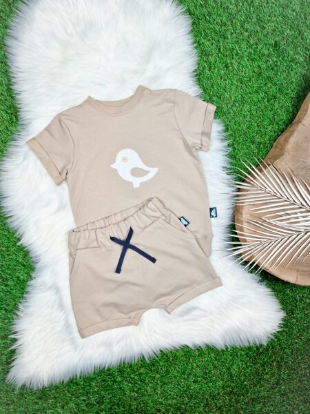 Komplekts krekls + šorti "Putniņš"- Bēšs (vidēji biezs)