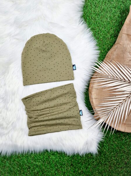 Komplekts cepure + šalle "Punktiņi"- Olīvu zaļš