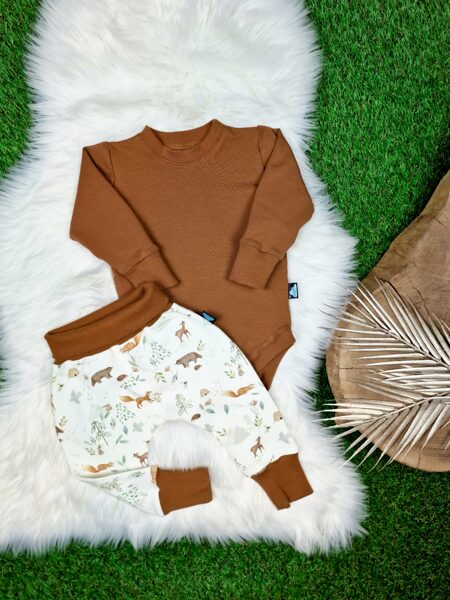 Komplekts džemperis- bodijs brūns + bikses "Mežs"