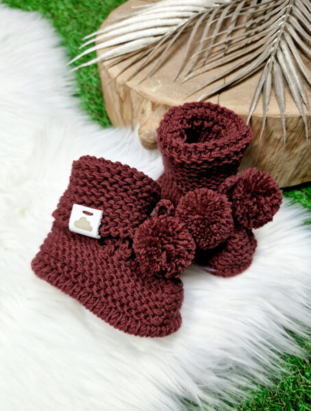 Adīti zābaciņi ar bumbuļiem- Bordo