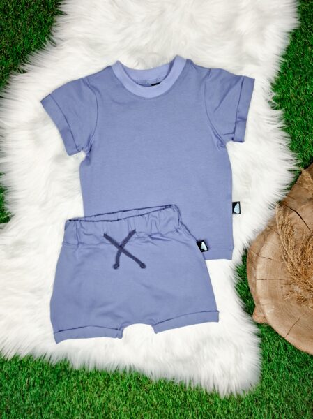 Komplekts Tkrekls + šorti - Zilpelēks (plāna kokvilnas trikotāža)