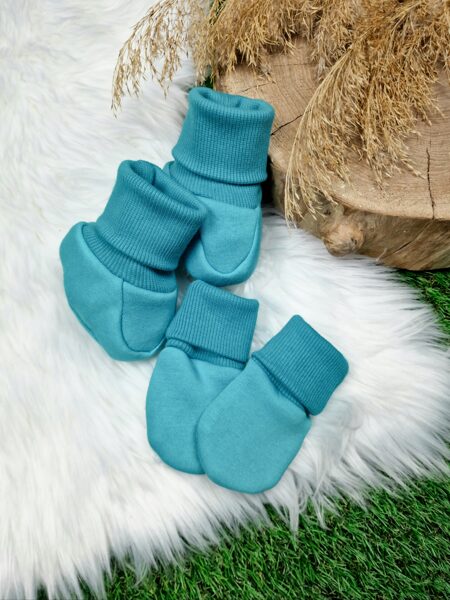 Komplekts siltināti cimdi+ zābaciņi- Tirkīza zili