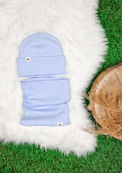 Komplekts cepure+ šalle  - Baby blue (rievota trikotāža)