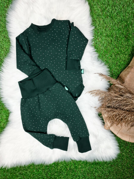 Komplekts džemperis- bodijs + bikses- Tumši zaļš (ar spīdumiem)