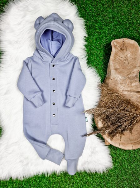 Siltināts Romperis "Lācis"- Gaiši zilpelēks