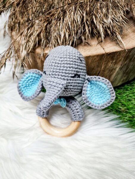 Graužamriņķis "Zilonis"- Gaiši pelēks/Zils (ar grabuli)