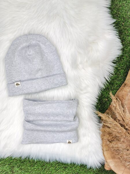 Komplekts cepure+ šalle  - Gaiši pelēka (rievota trikotāža)