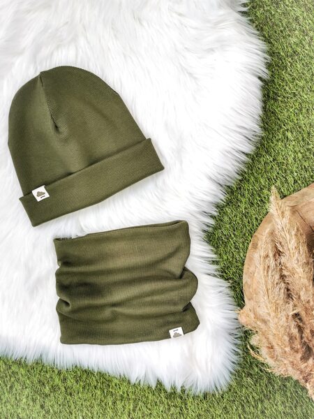 Komplekts cepure+ šalle  - Haki  (rievota trikotāža)