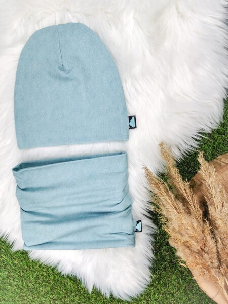 Komplekts Cepure + šalle - Gaiši zils (raibs)