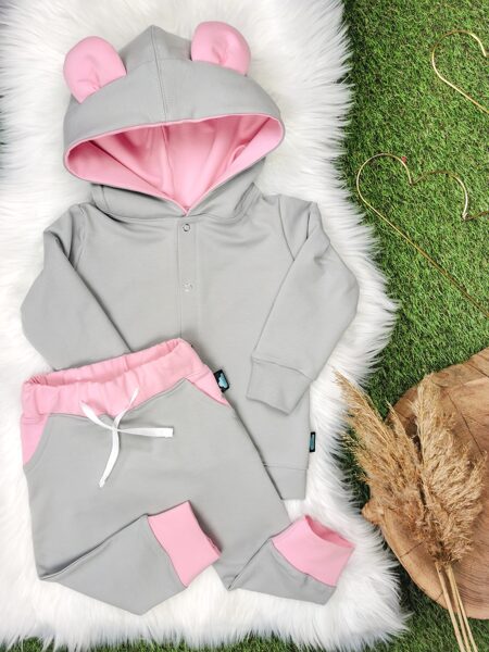 Komplekts jaka + bikses "Lācis"- Gaiši pelēks/gaiši rozā