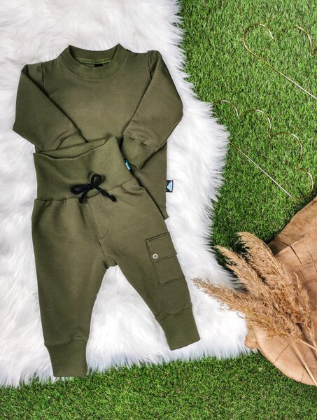 Komplekts džemperis-bodijs+bikses ar kabatu- Haki