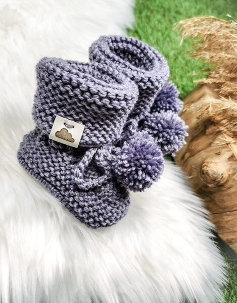 Adīti zābaciņi ar bumbuļiem- Tumši vecrozā