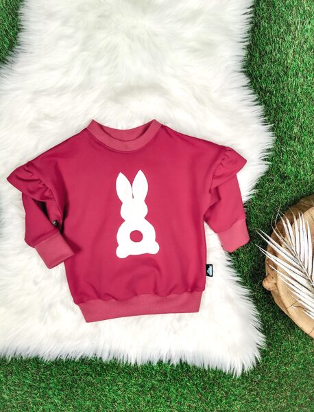 Džemperis "Zaķis" ar volāniem- Aveņu sarkans (Oversize), 80/86