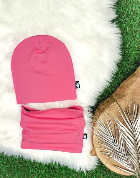 Komplekts Cepure+šalle -  koši rozā