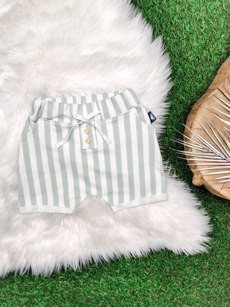 Šorti ar podziņām "Svītras"-  Dūmakaini zili/balti